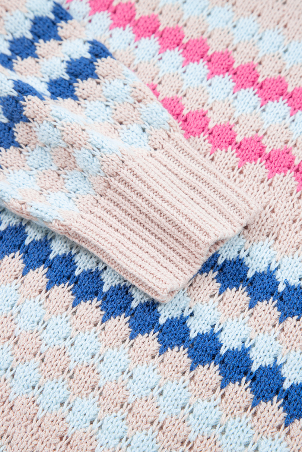 Stripe Eyelet Patterned Drop Shoulder Sweater