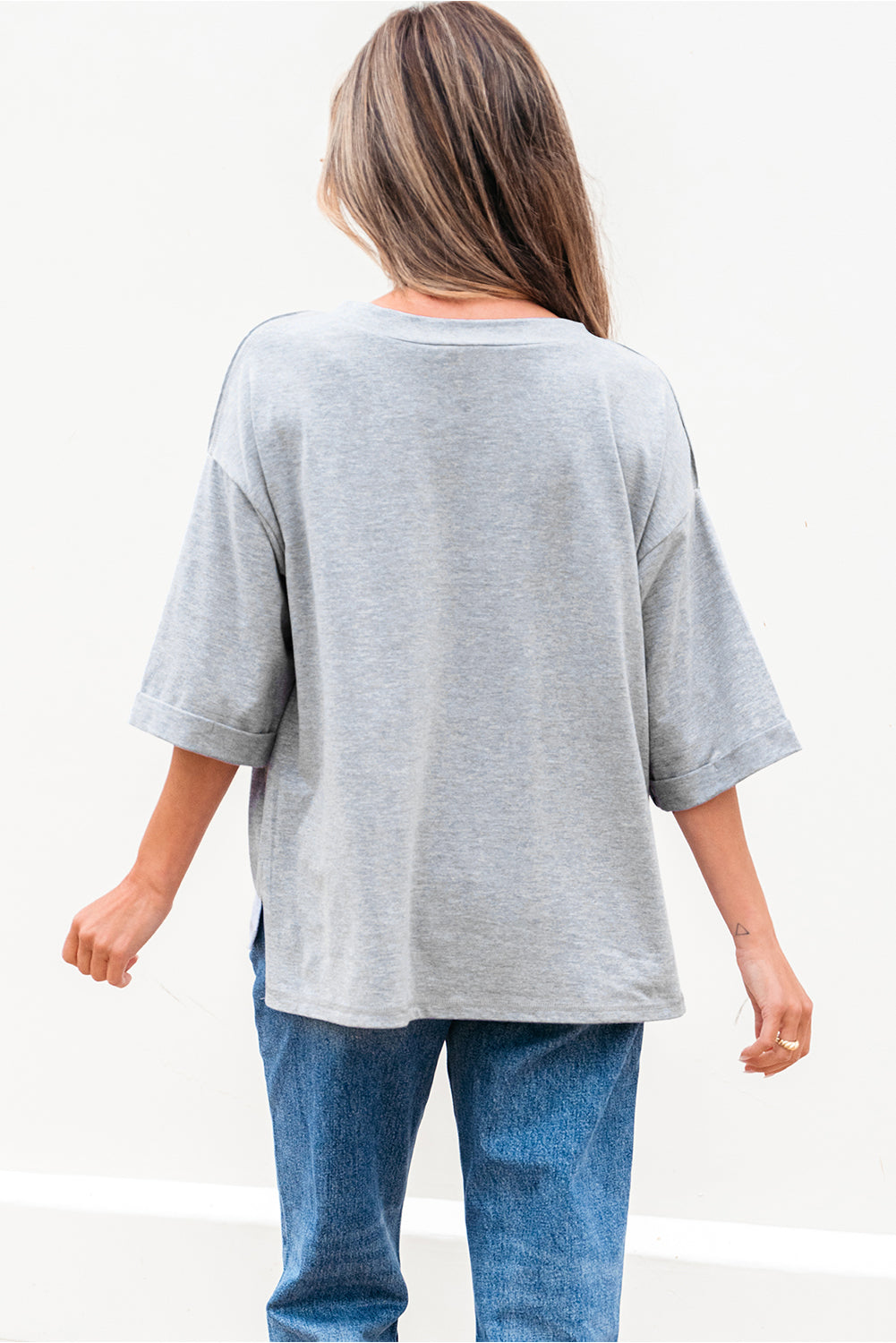 Raglan Half Sleeve V Neck Oversized T Shirt
