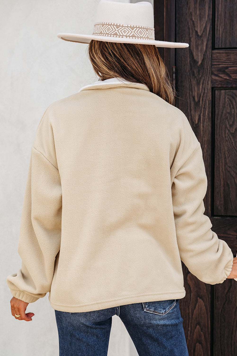 Fleece Colorblock Patchwork Zipped Neck Pullover Sweatshirt