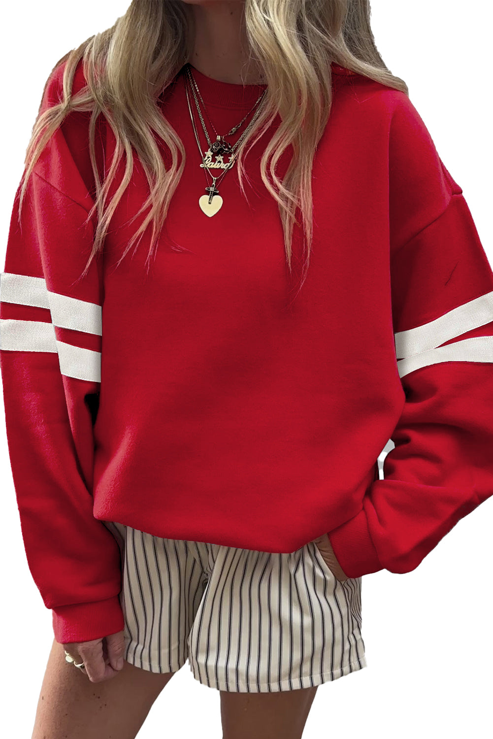 Varsity Striped Detail Drop Shoulder Oversized Sweatshirt