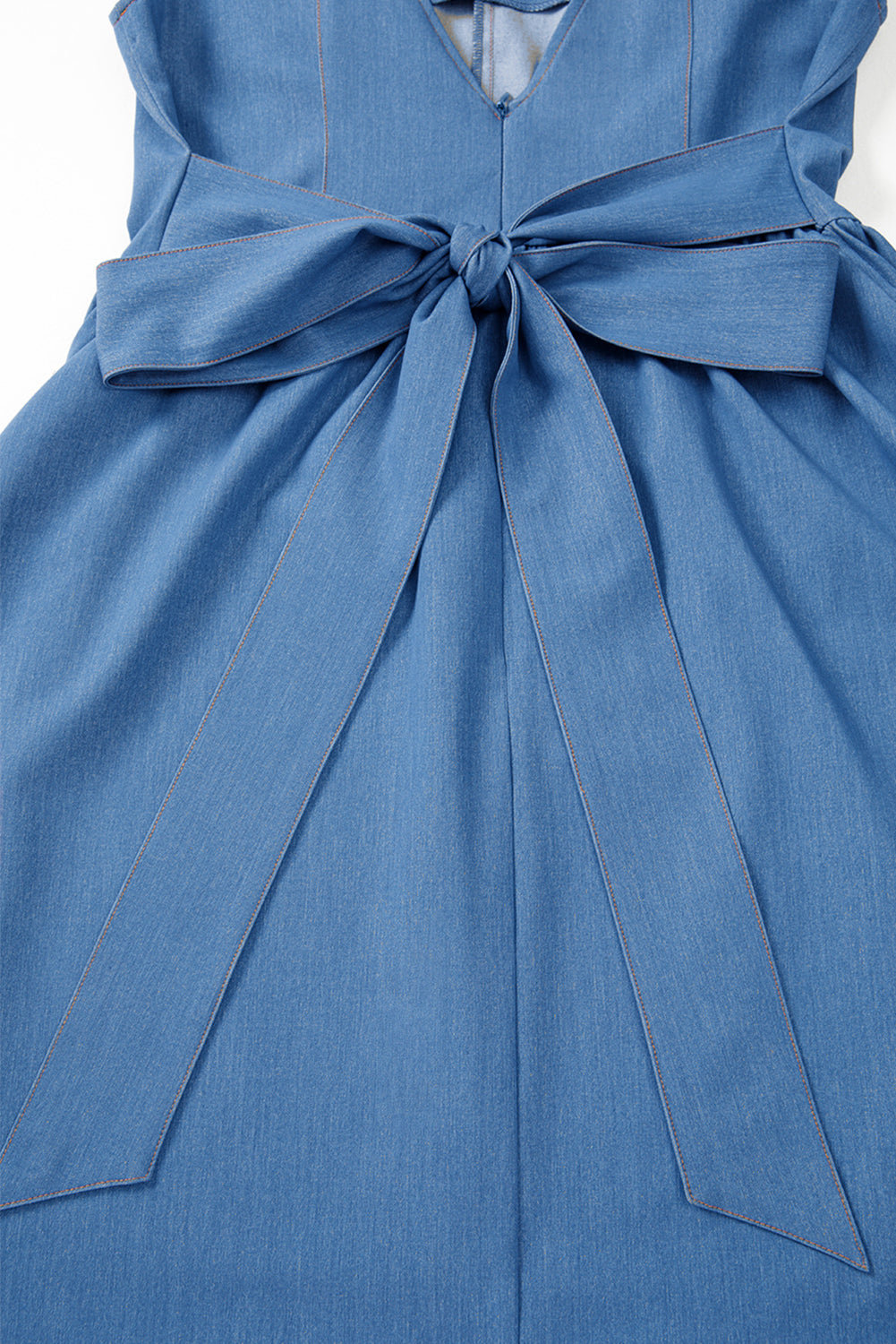 Square Neck Pleated Waist V Cut Backless Tied Fit and Flare Dress
