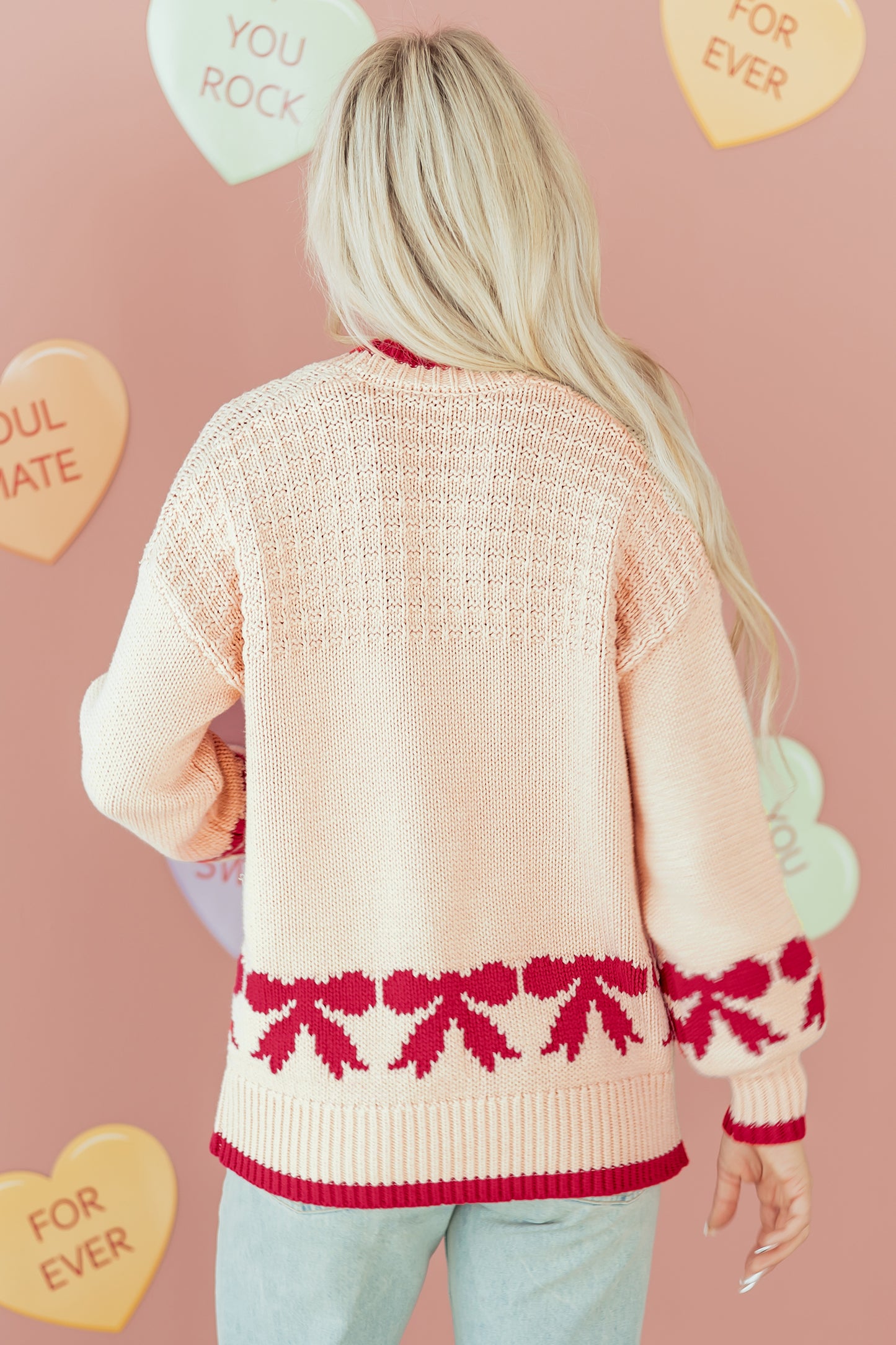 Bow Pattern Textured Open Front Baggy Cardigan