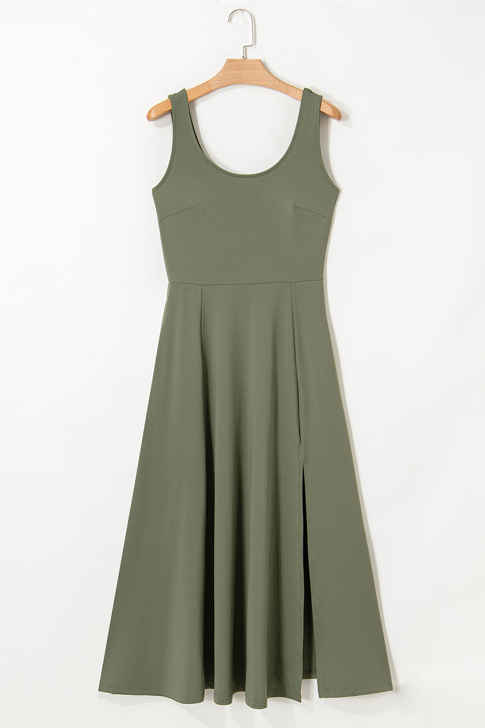 Sleeveless Scoop Neck Flared Split Midi Dress