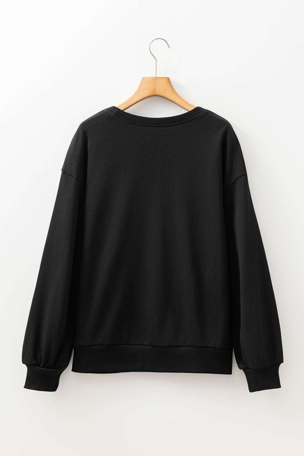Rhinestone Embellished Drop Shoulder Ribbed Cuffs Sweatshirt