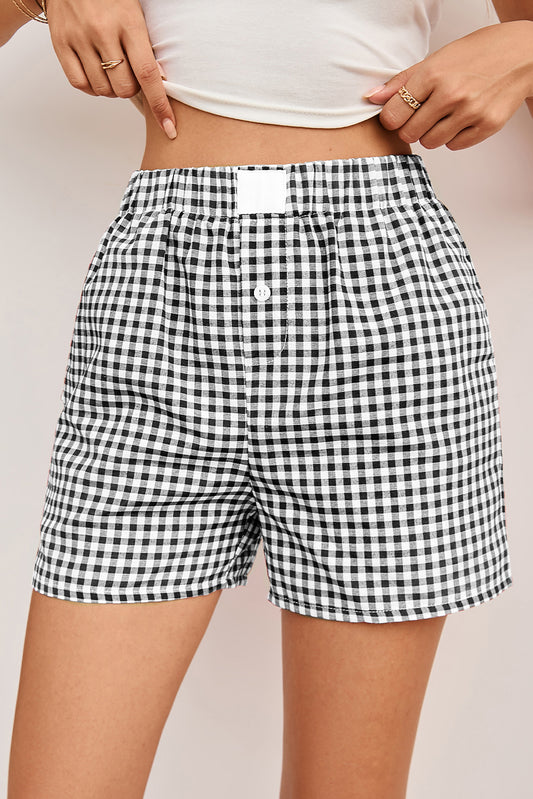 Gingham Printed High Waist Shorts