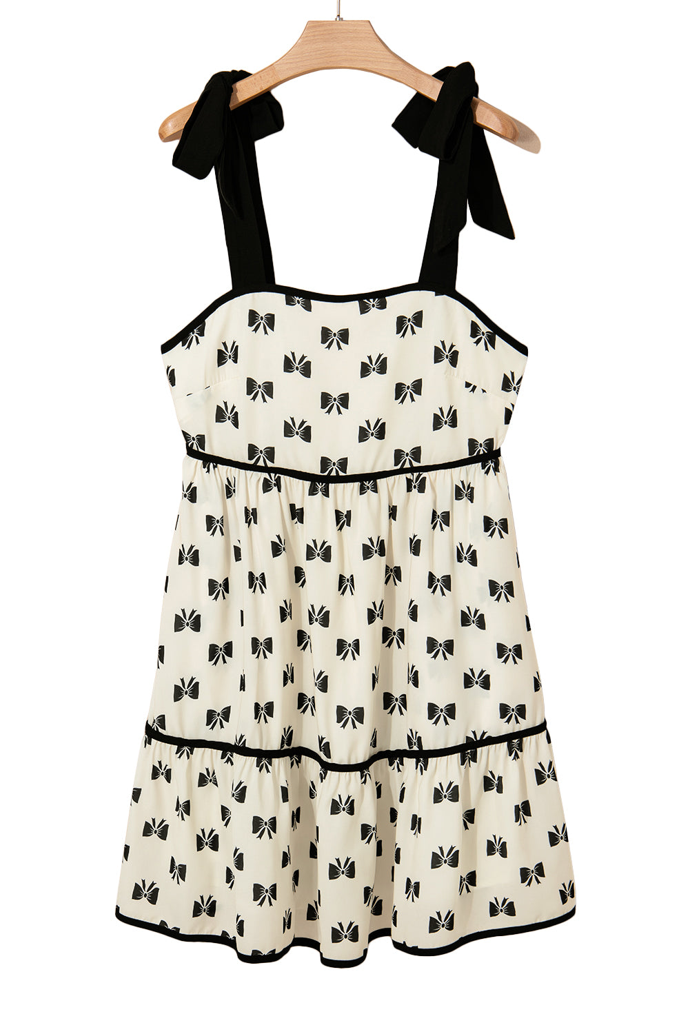 Bow Knot Color Contrast Trim Knotted Shoulder Mini Dress