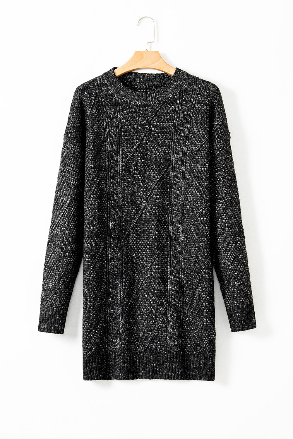 Cable Knit Drop Shoulder Loose Fit Sweater Dress