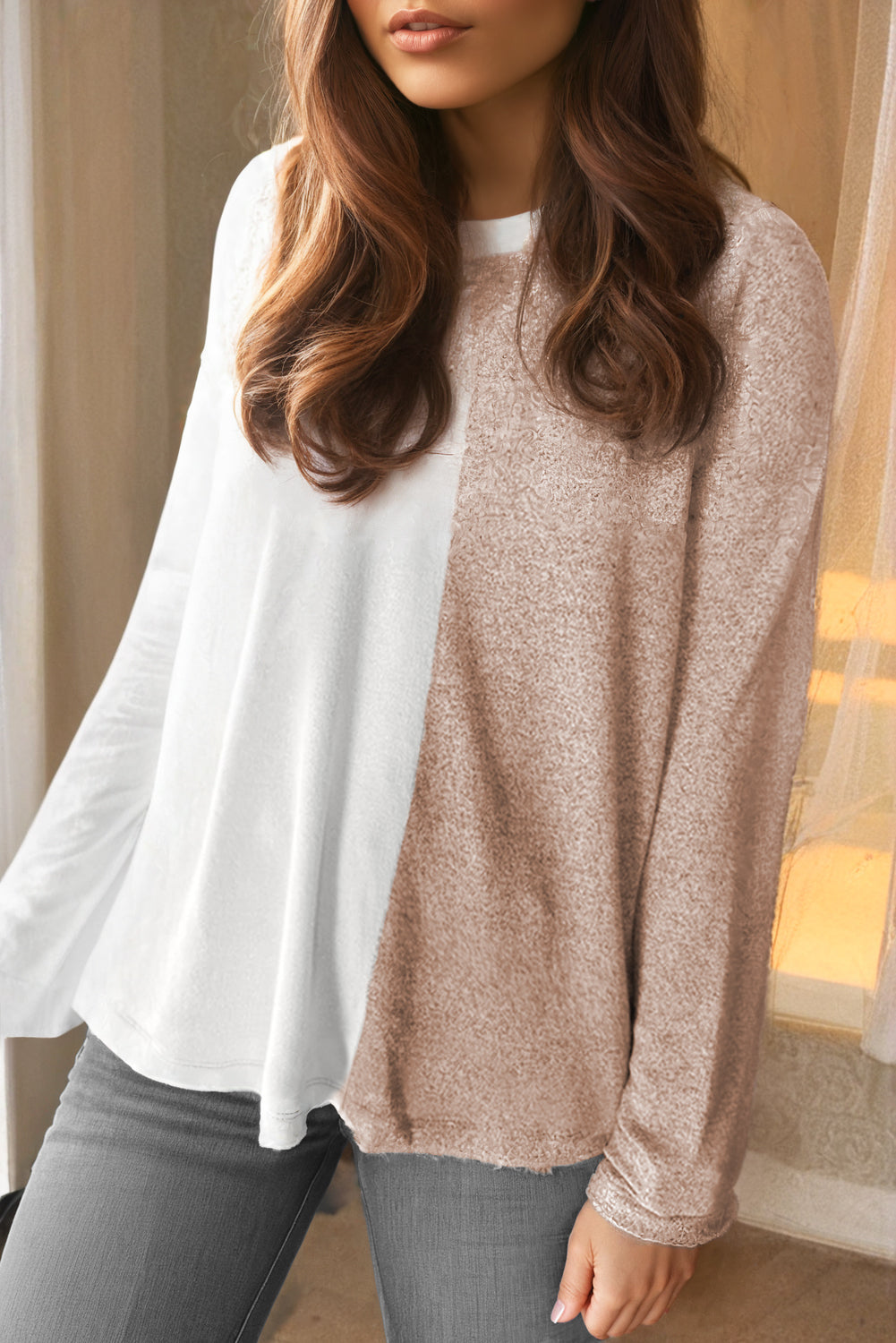 Colorblock Long Sleeve Crew Neck Top