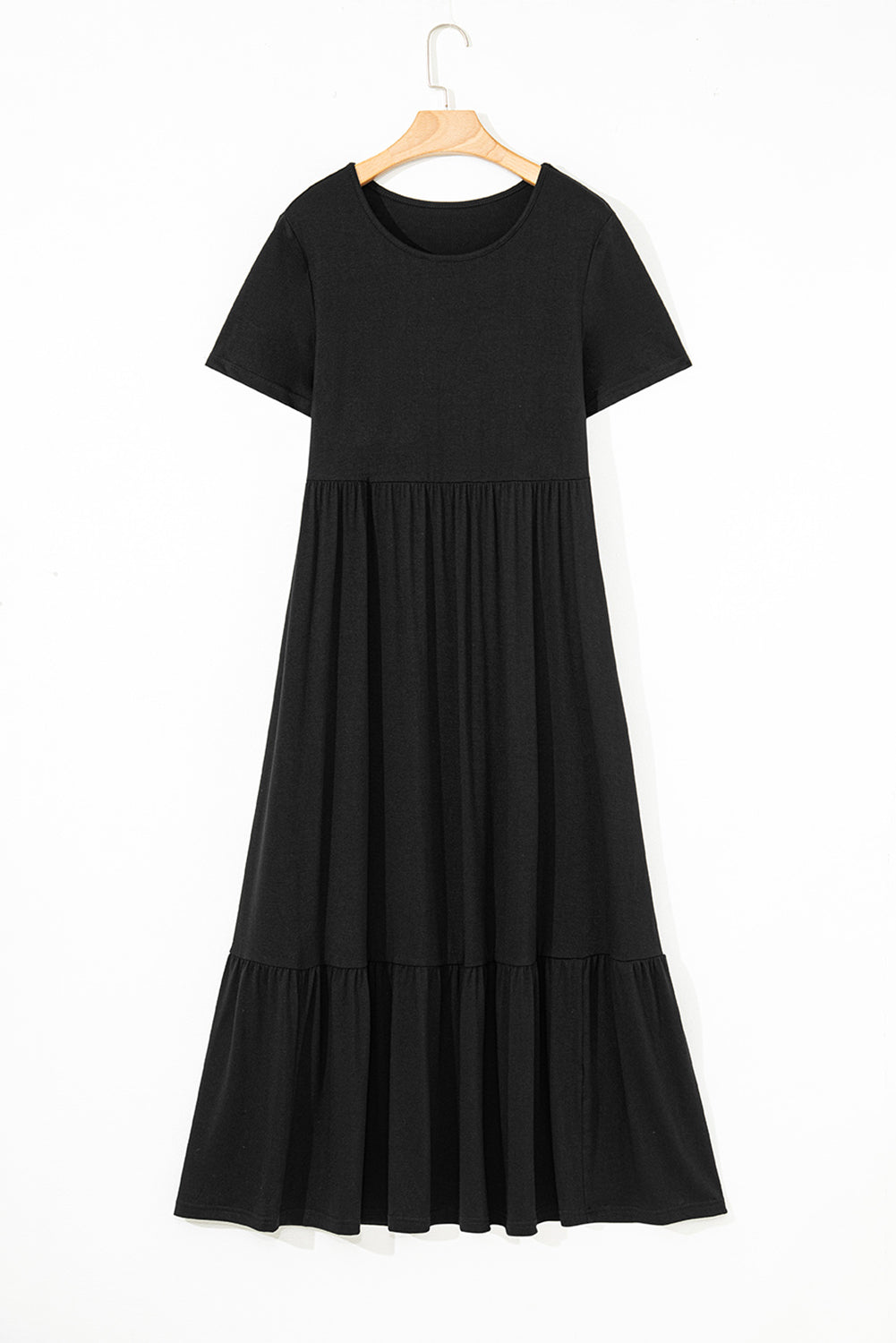 Solid Color T-shirt High Waist Pocketed Long Dress
