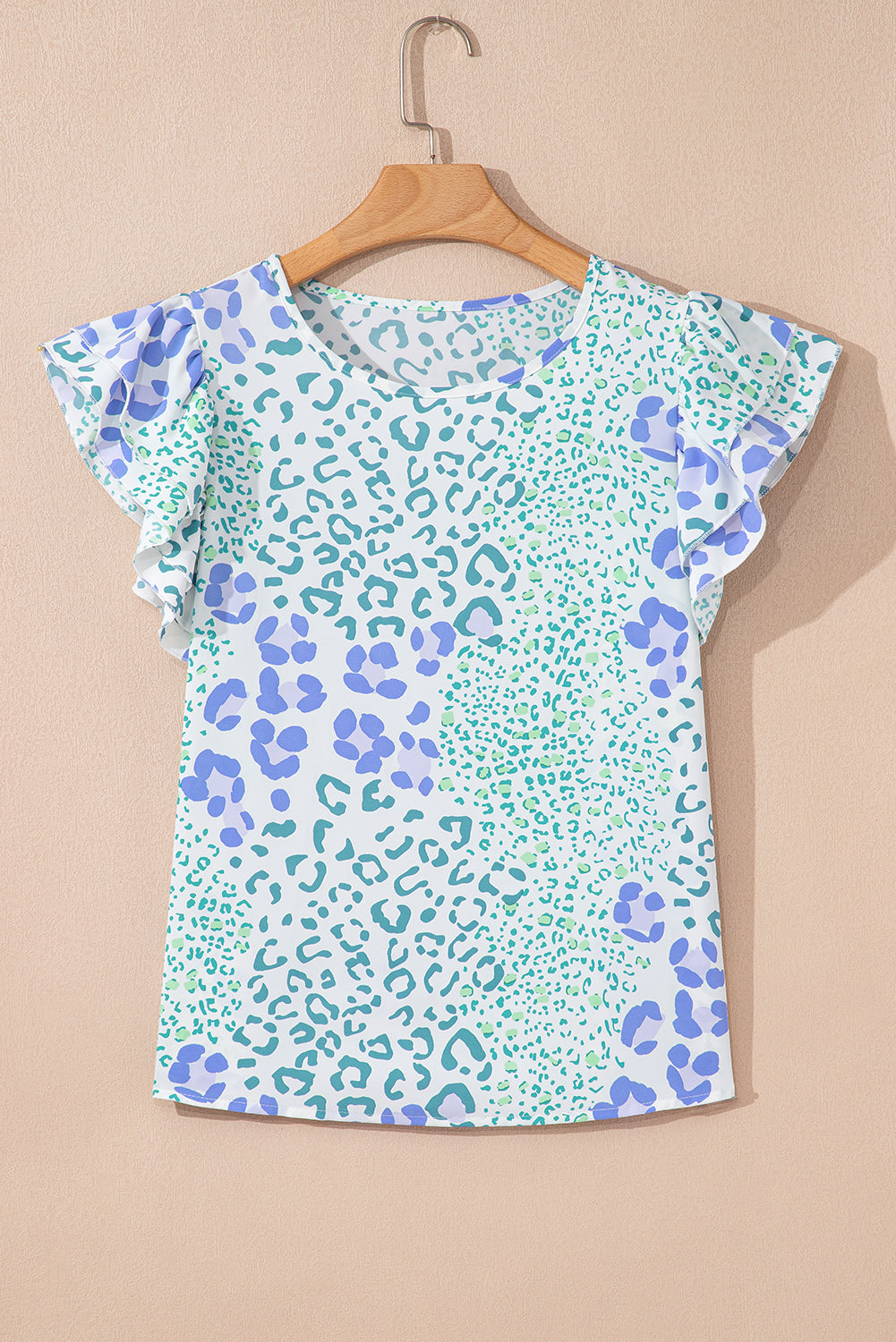 Leopard Layered Ruffle Short Sleeve Casual Blouse
