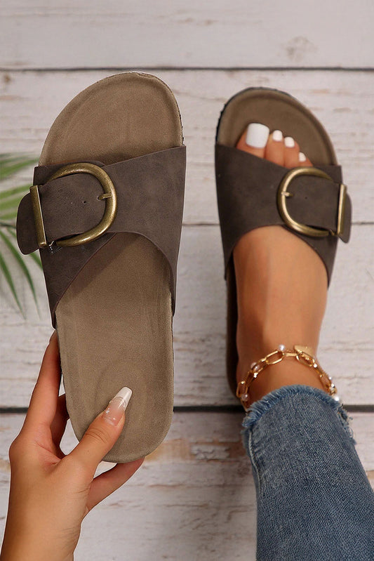 Buckle Decor Faux Suede Thick Sole Sandals