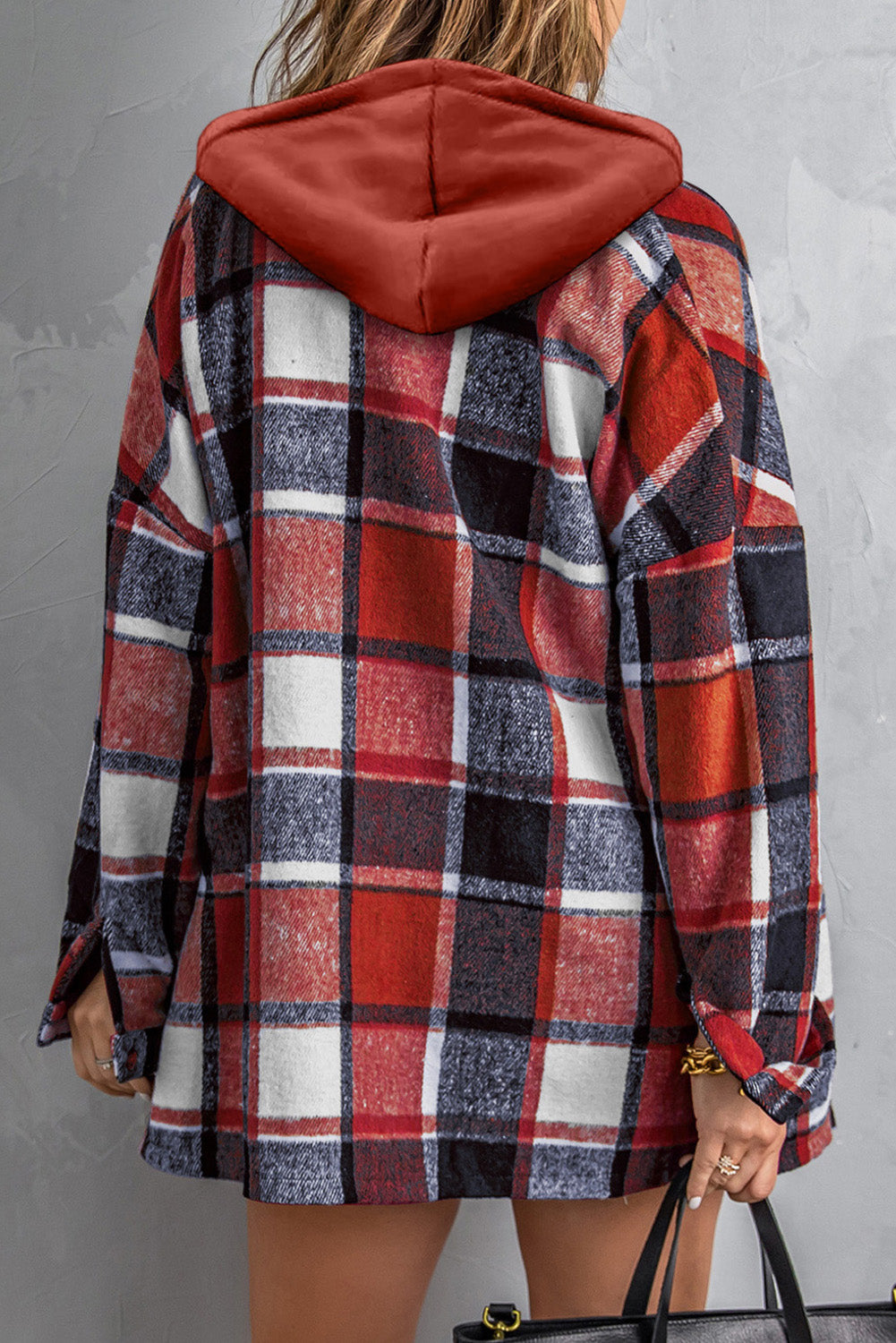 Hooded Plaid Button Front Shacket