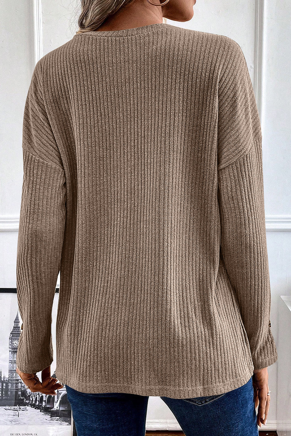 Rib Textured Henley Knit Top