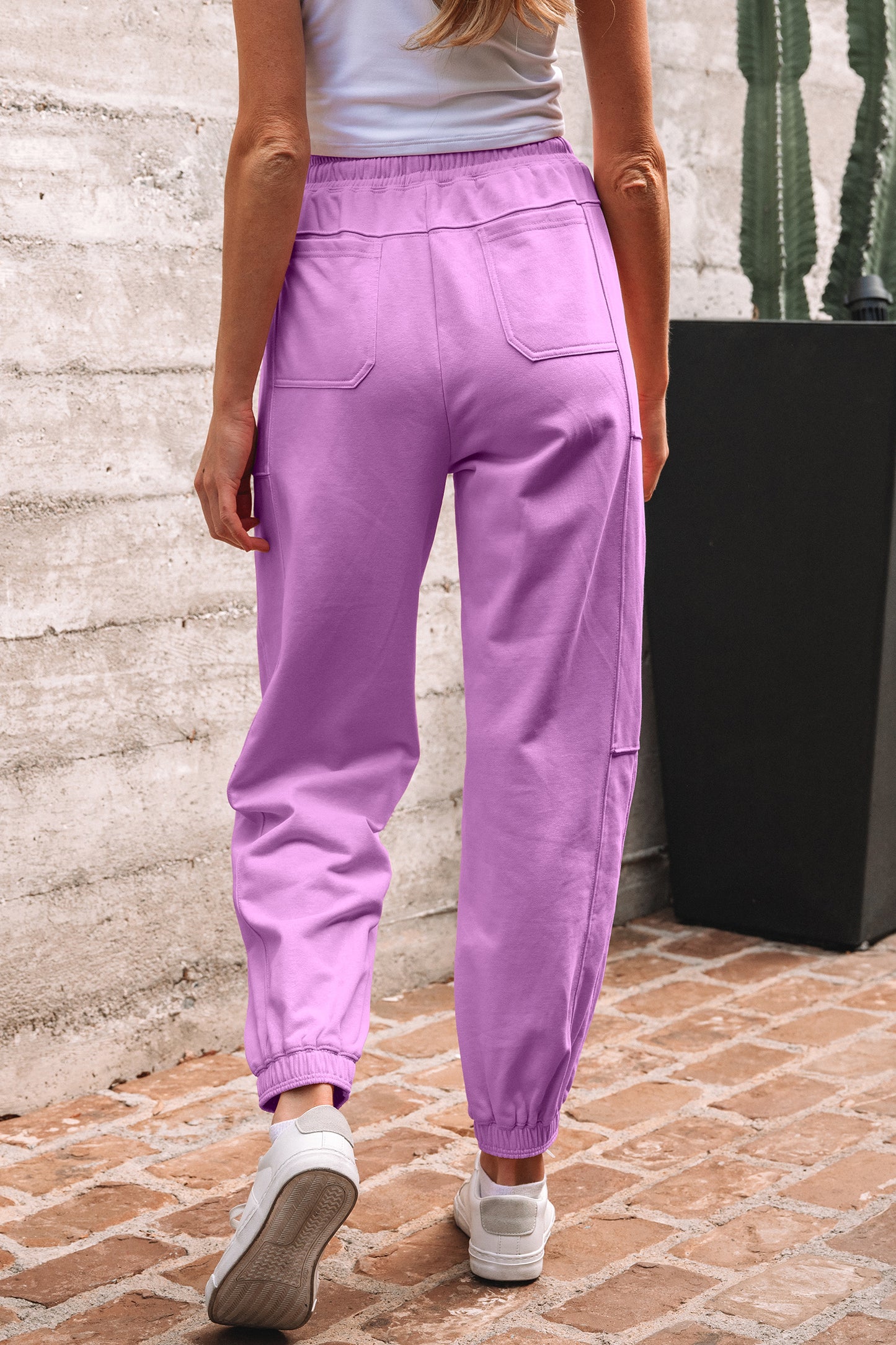 Drawstring Waist Patchwork Solid Color Jogger Pants