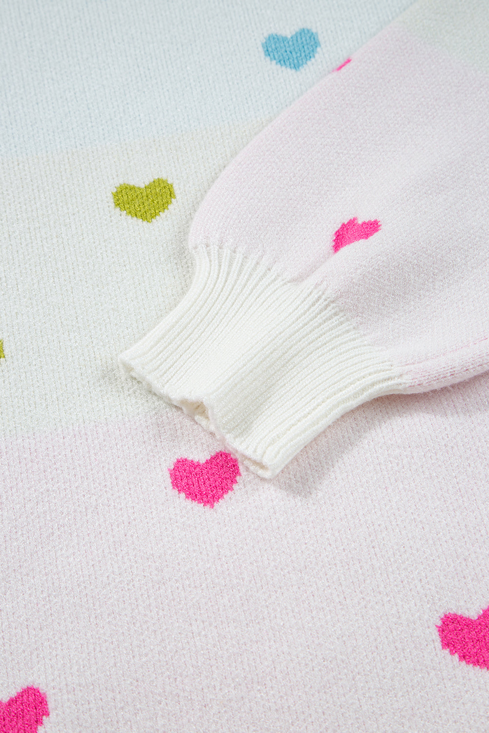 Heart Pattern Colorblock Knit High Neck Baggy Sweater