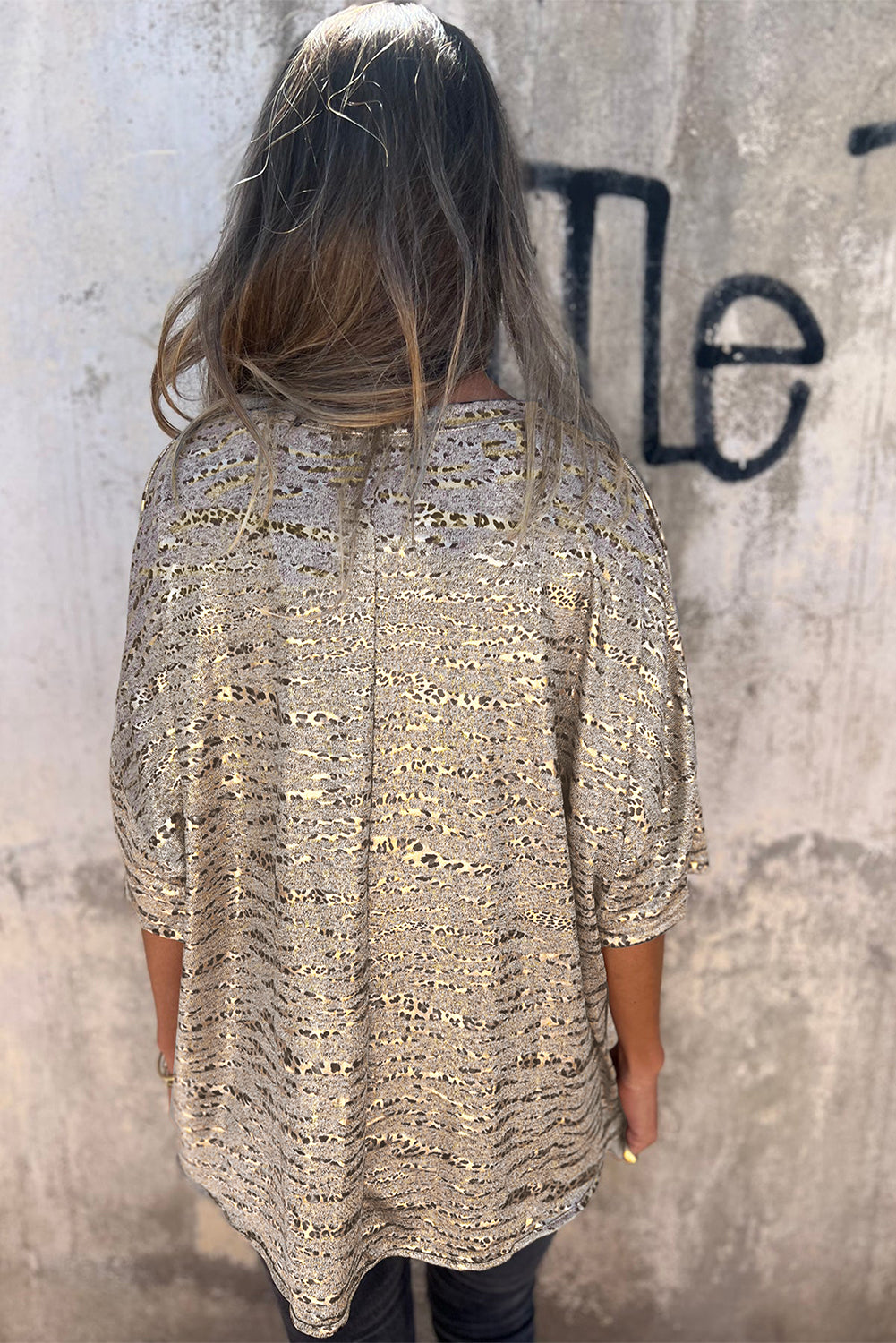 Leopard Print Half Sleeve V Neck Loose Fit T Shirt