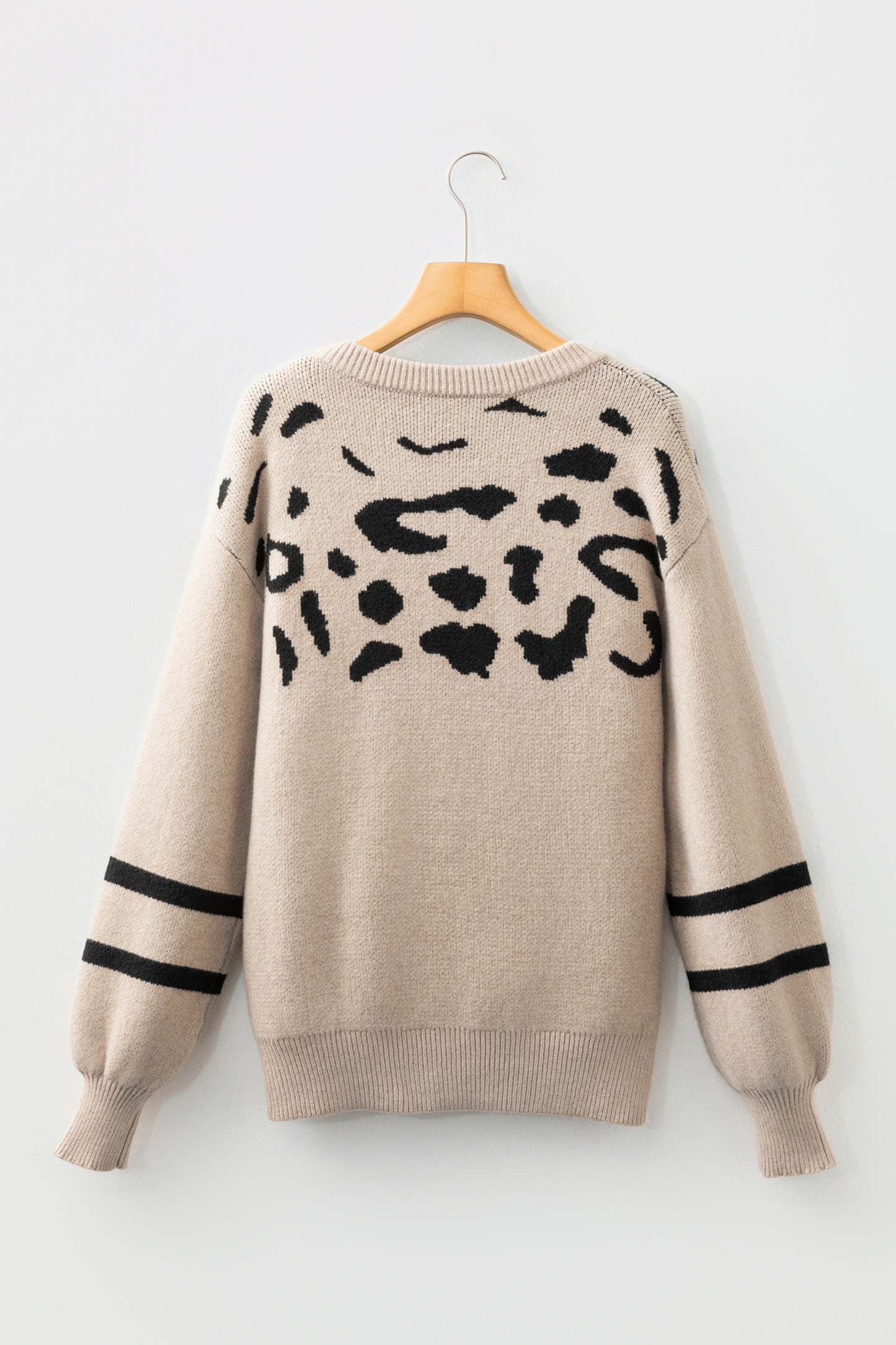 Leopard Striped Detail Drop Shoulder Sweater