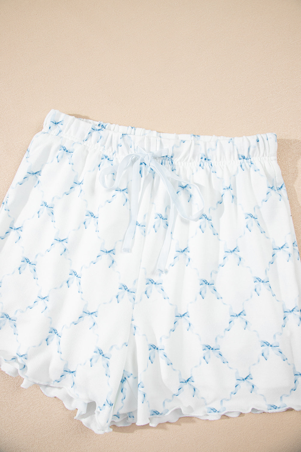 Bow Knot Geometric Print Lettuce Trim Two Piece Lounge Set