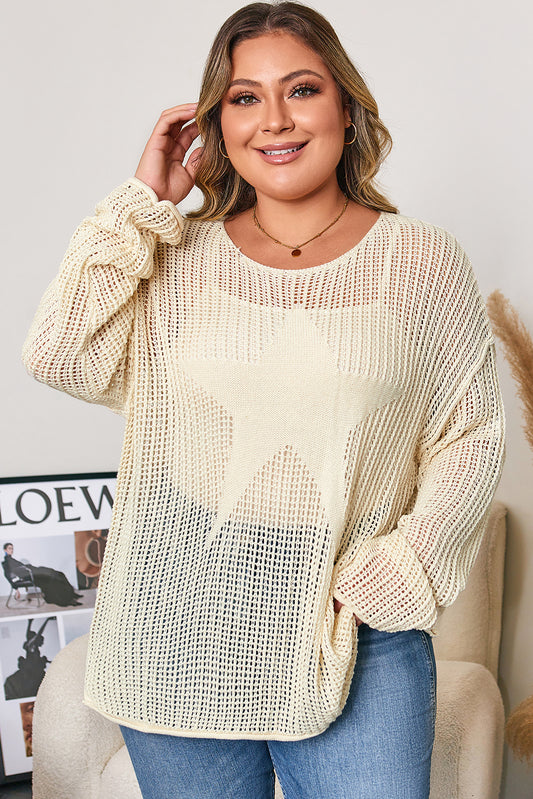 Hollow Out Knit Star Pattern Accent Plus Size Jumper