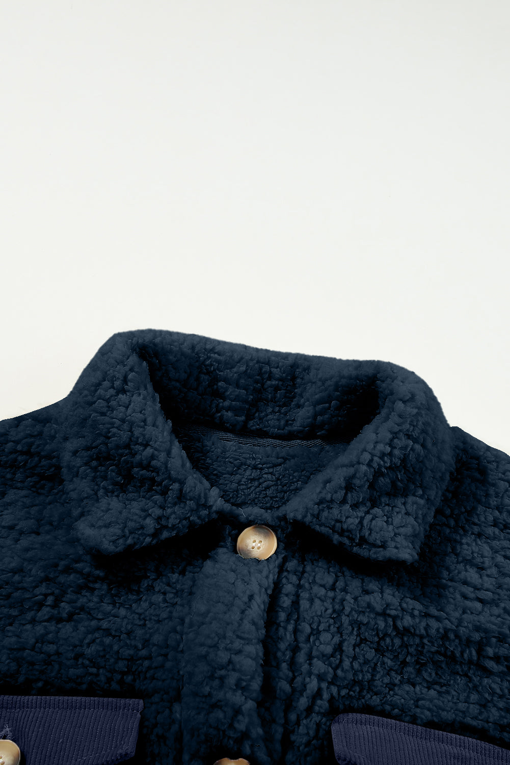 Contrast Flap Pocket Single Breasted Teddy Coat