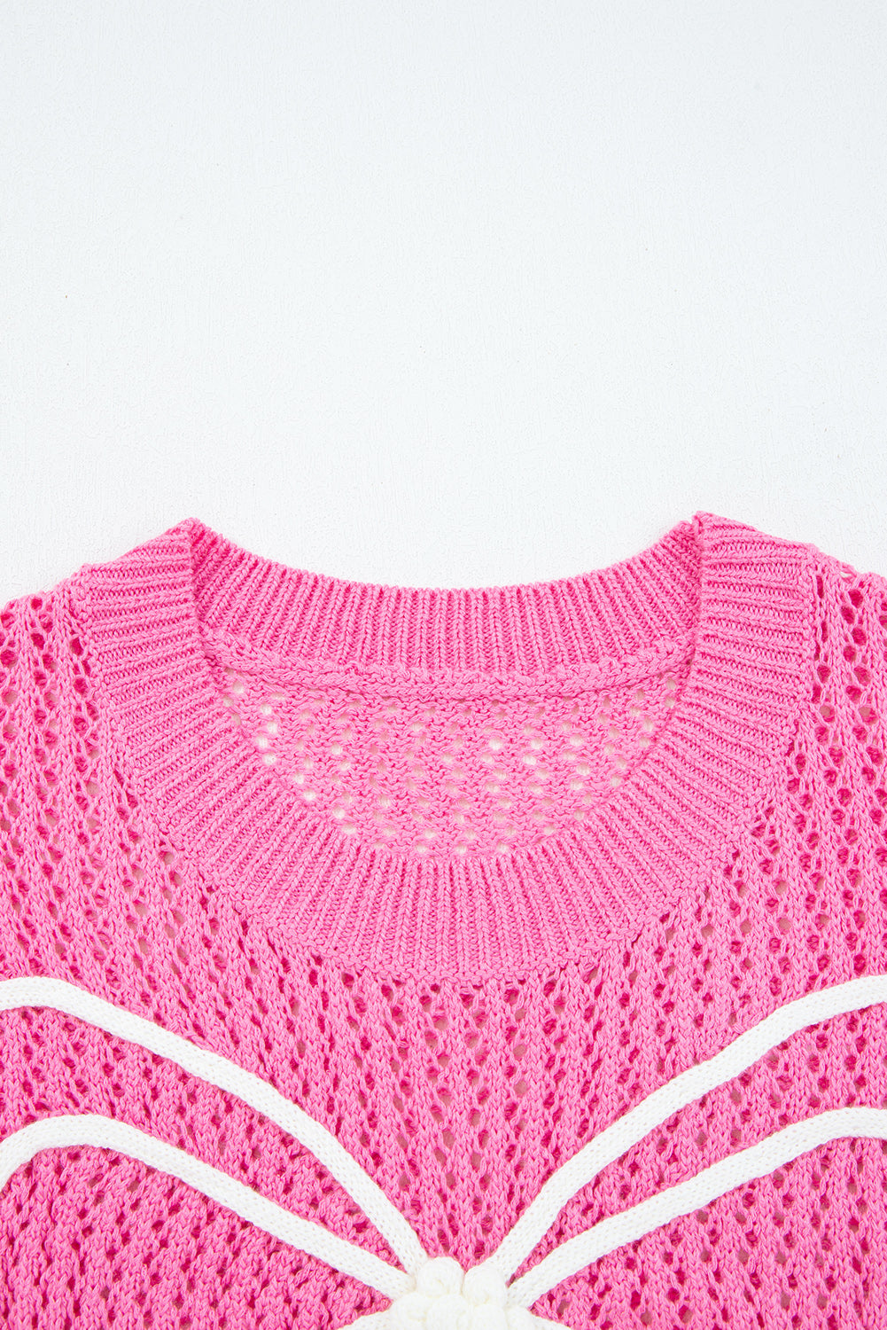 Sweet Bow Decor Hollow Out Knitted Drop Shoulder Sweater