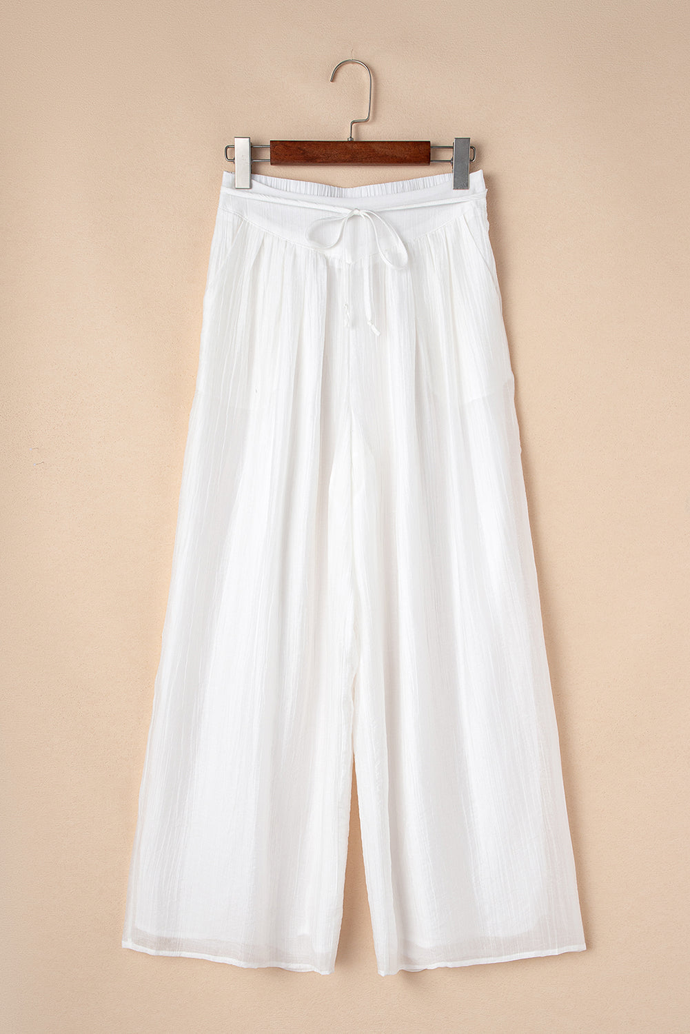 Casual Tie Waist Pleated Wide Leg Pants