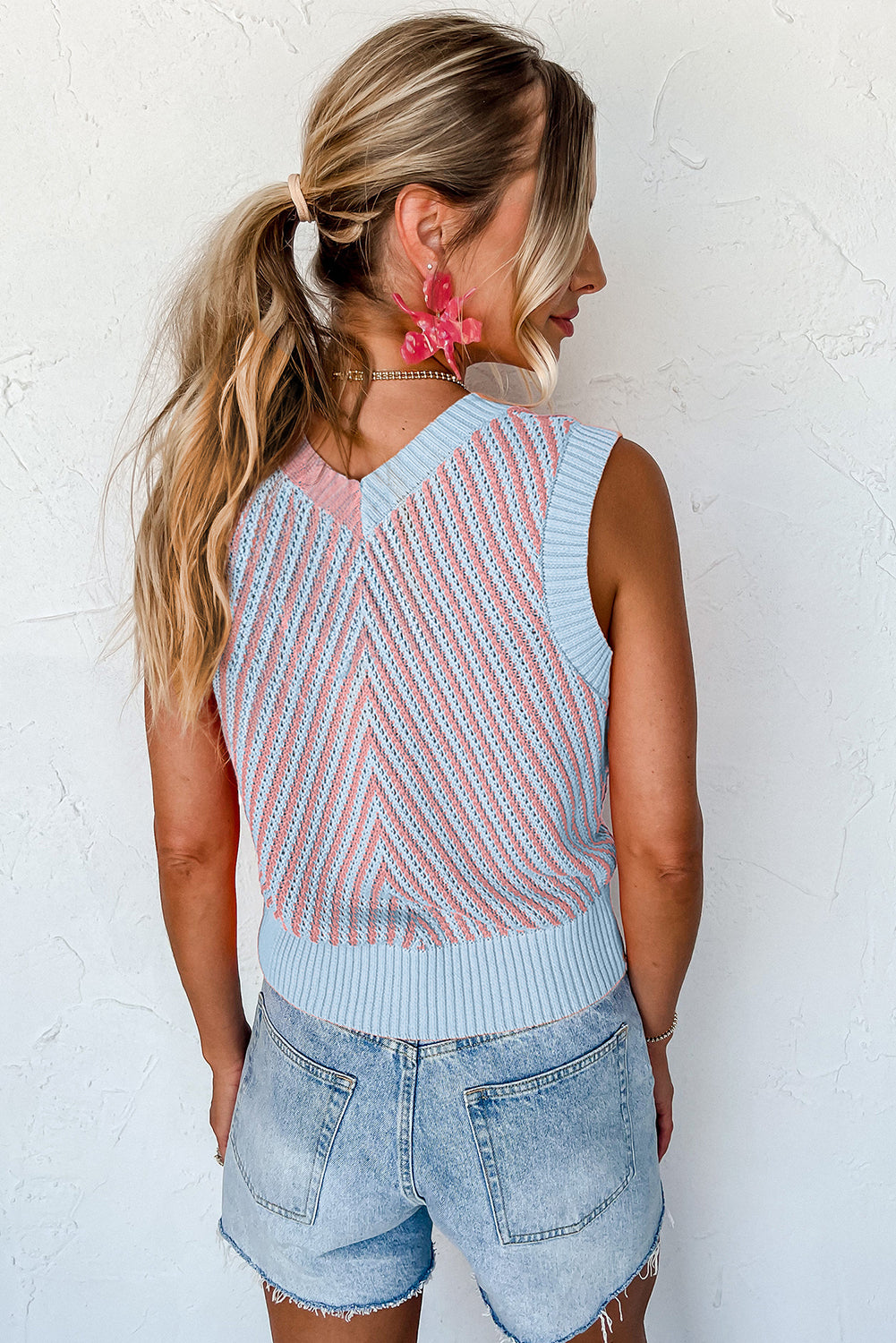 Contrast Chevron Knit V Neck Sweater Vest
