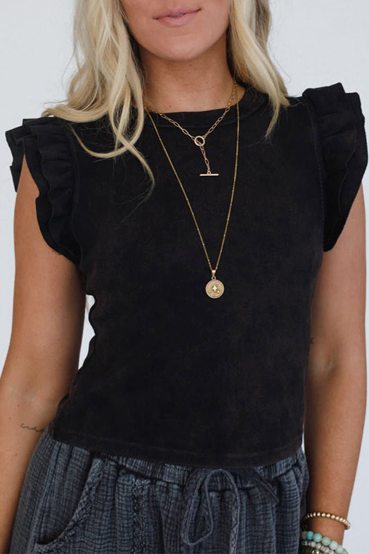 Ruffled Crew Neck Slim Fit Top