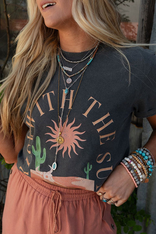 RISE WITH THE SUN Western Fashion Graphic Tee