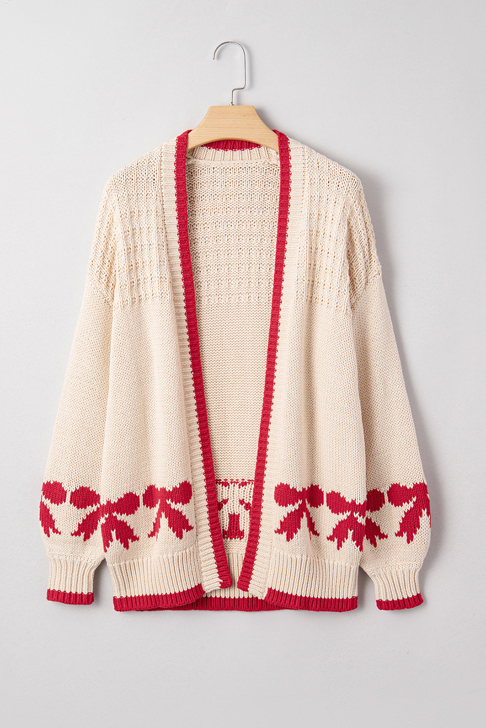 Bow Pattern Textured Open Front Baggy Cardigan