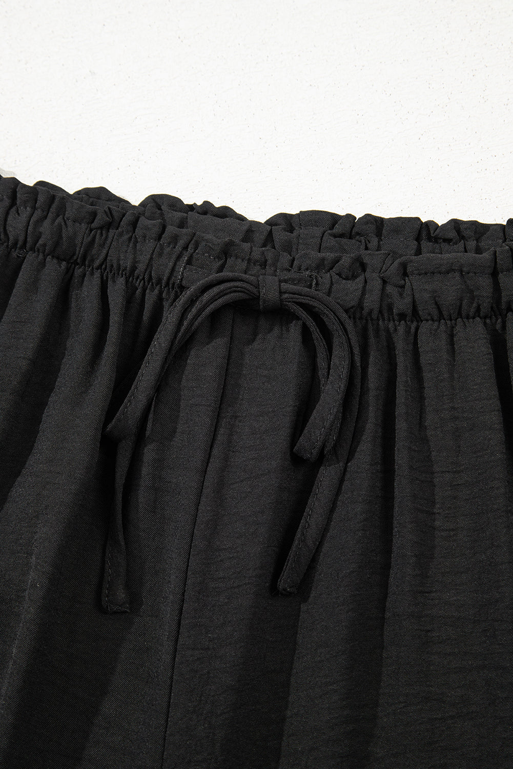 Drawstring Frilled Waist Wide Leg Utility Trousers
