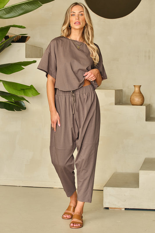 High Low Boxy Fit Tee and Crop Pants Set