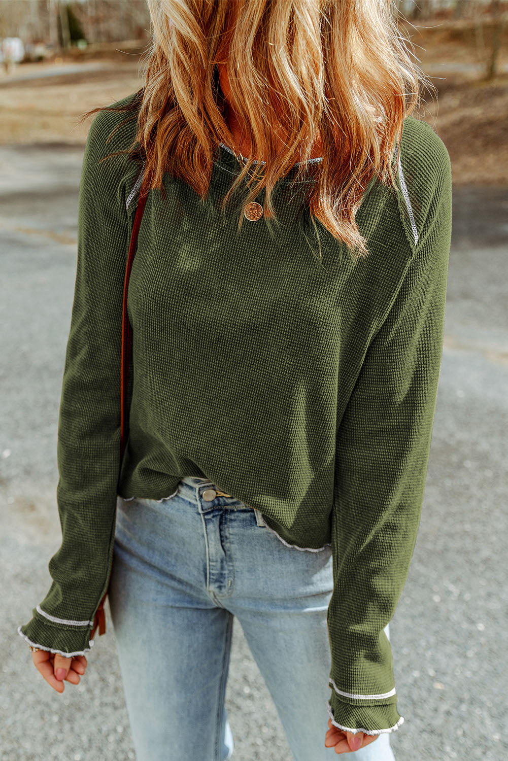 Textured Round Neck Long Sleeve Top