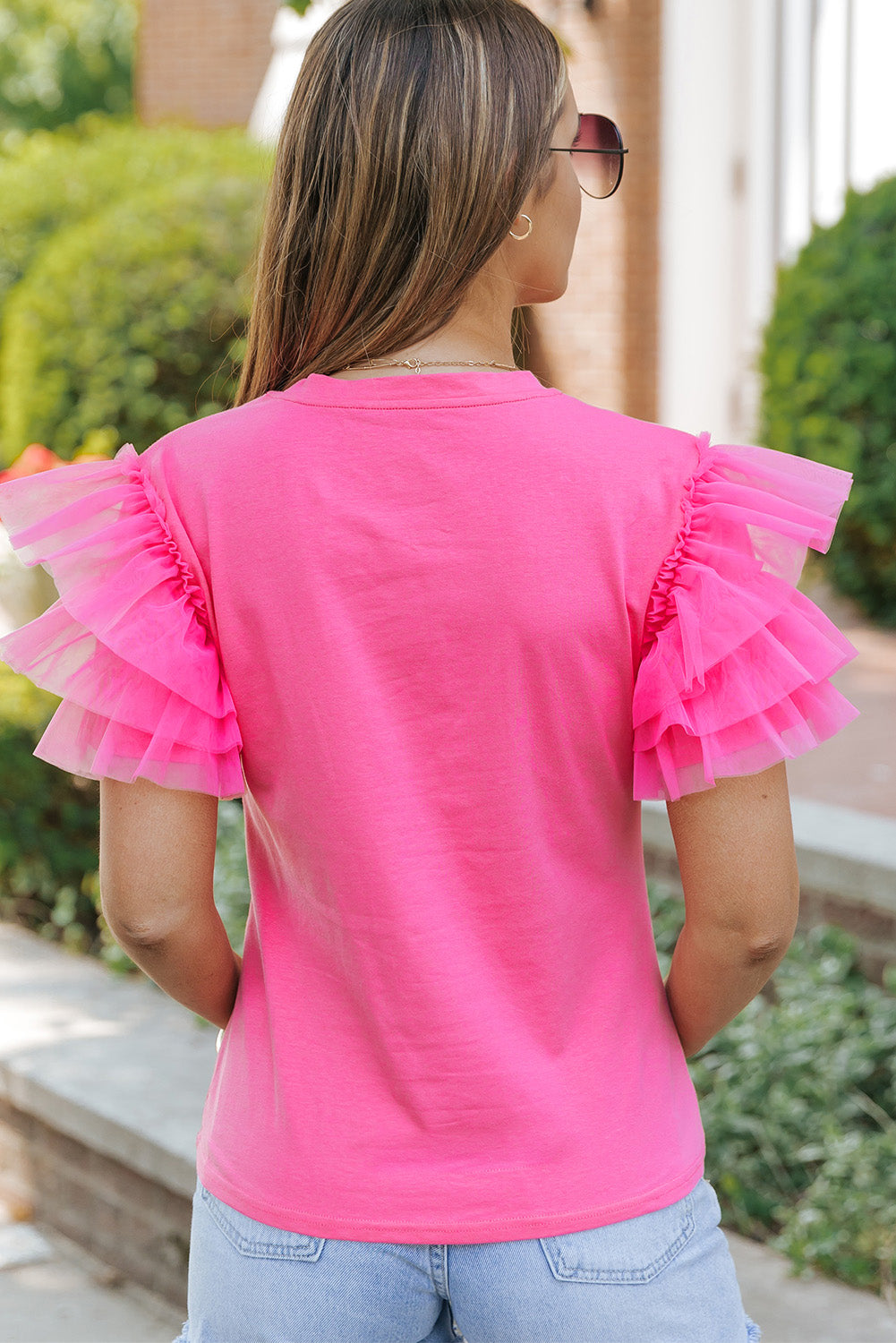 Tulle Ruffle Sleeve Blouse