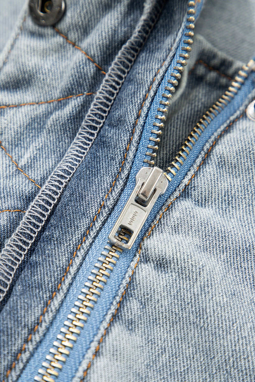 Street Style Zip Up Washed Denim Jacket