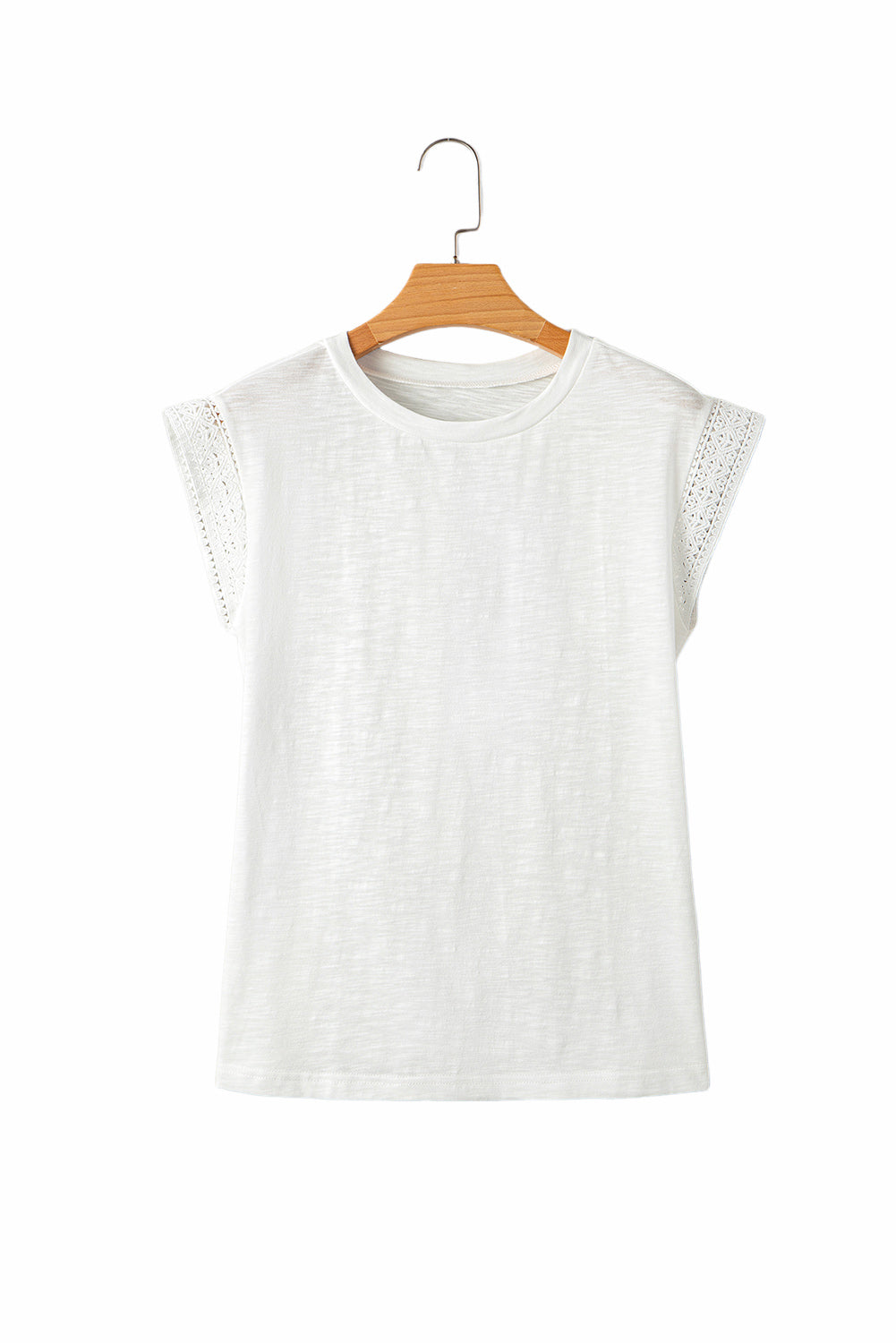 Lace Patchwork Cap Sleeve Round Neck T Shirt