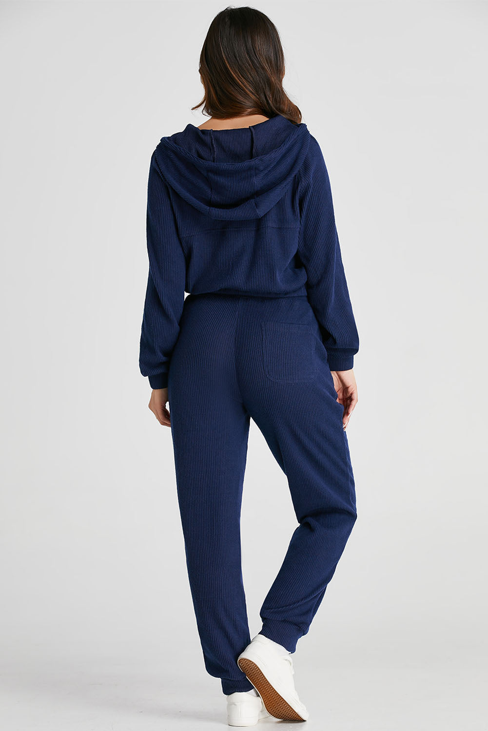 Ribbed Knit Cropped Hoodie and Drawstring Joggers Set