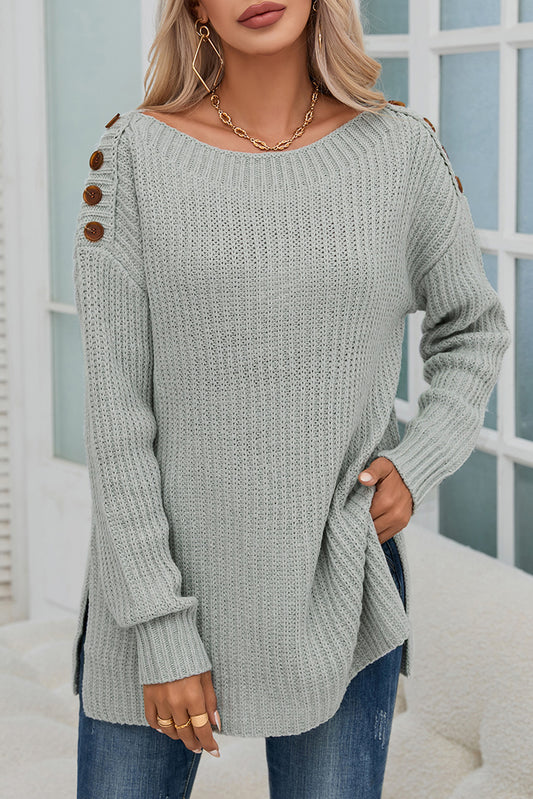 Buttoned Drop Shoulder Oversized Sweater