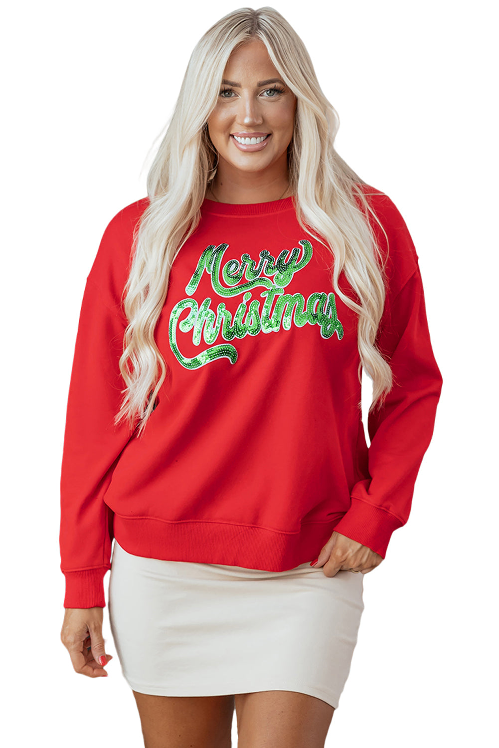 Merry Christmas Crewneck Drop Shoulder Loose Sweatshirt