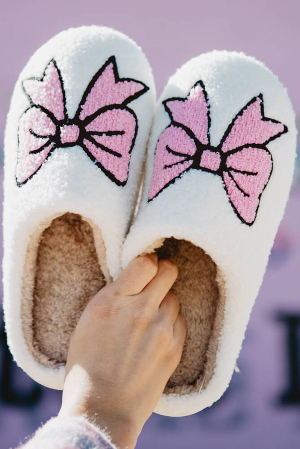 Cute Bowknot Pattern Fuzzy Winter Home Slippers