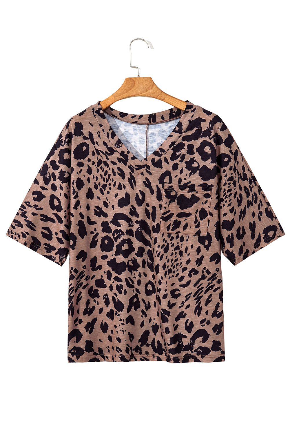 Leopard Print V Neck Half Sleeve Oversized Tee