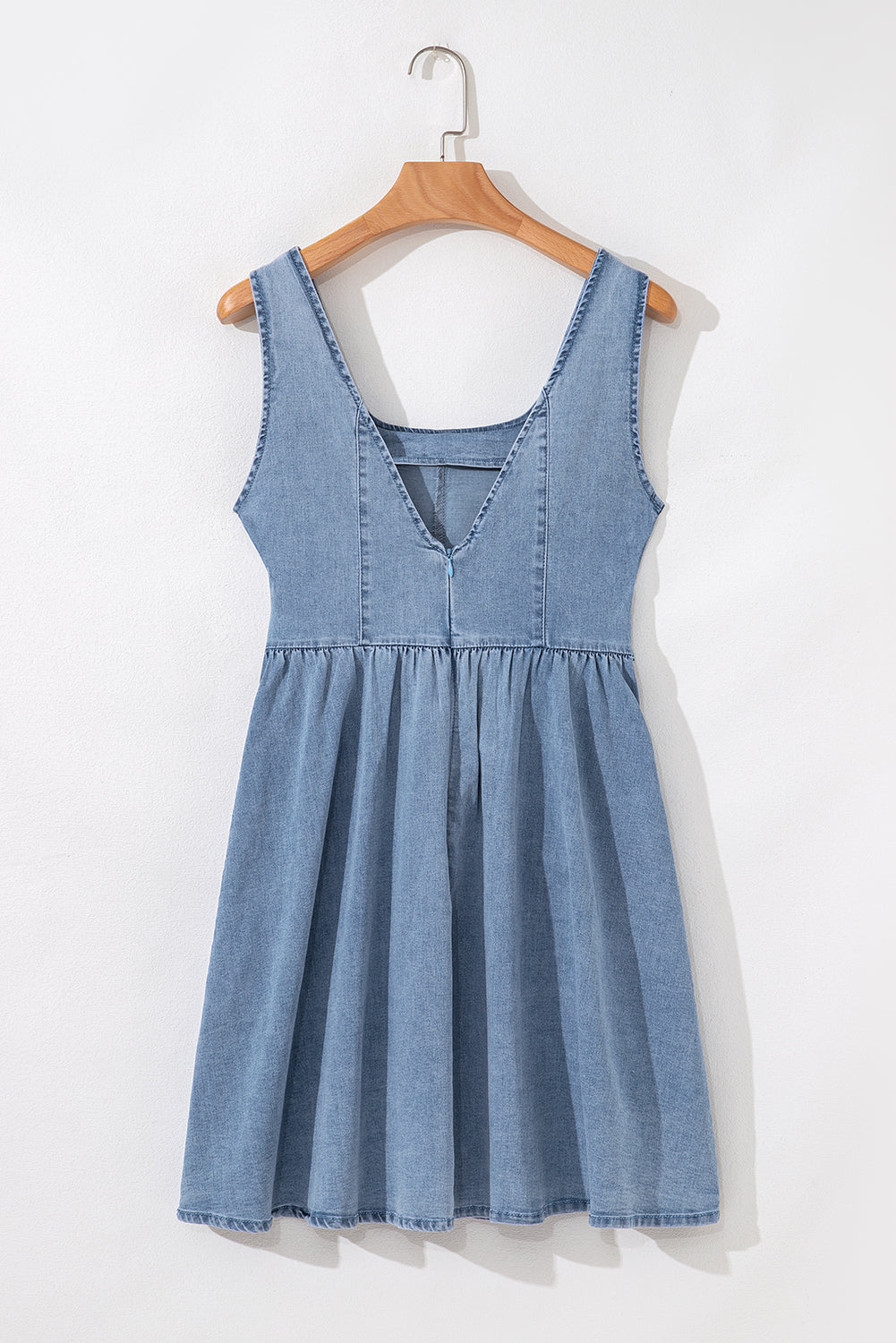 Square Neck Bowknot A-line Sleeveless Denim Dress