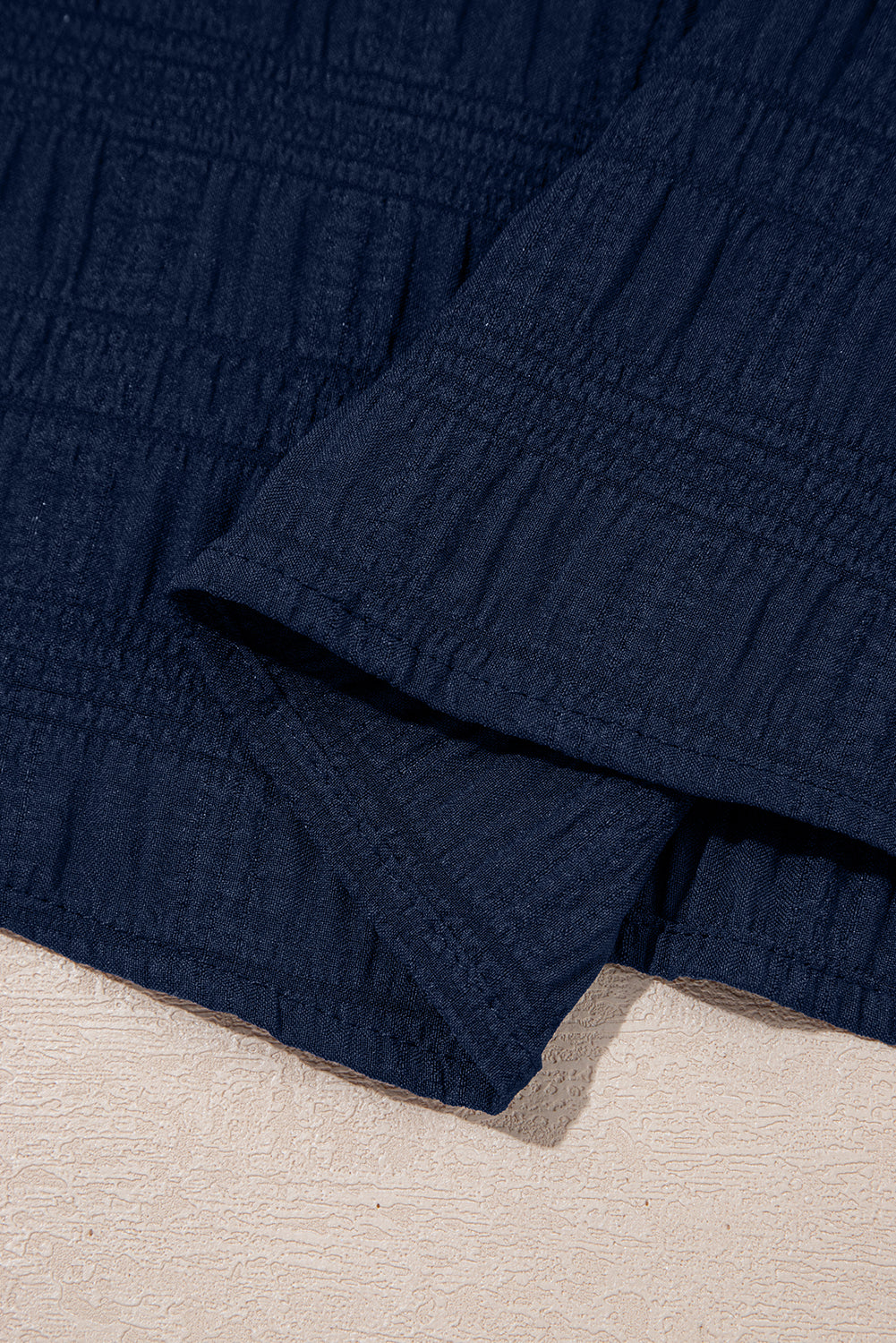 Textured Square Neck Top and Shirred High Waist Shorts Set