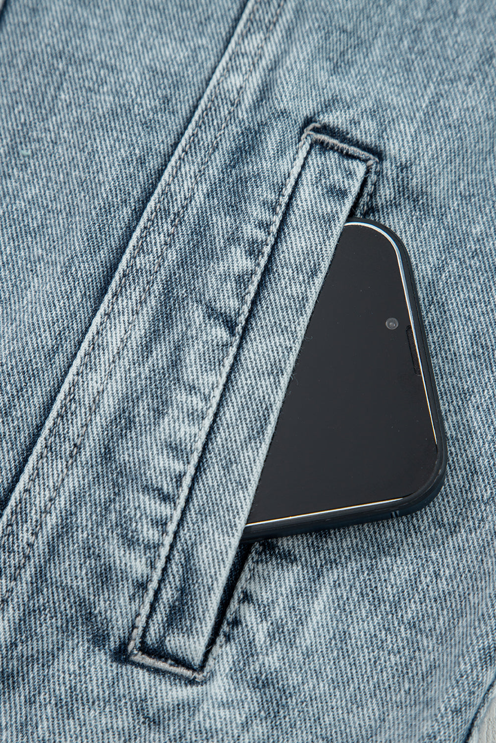 Button Flap Pocket Frayed Detail Denim Vest