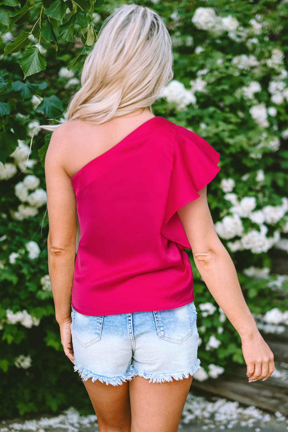 Asymmetric Shoulder Ruffle Sleeve Elegant Blouse