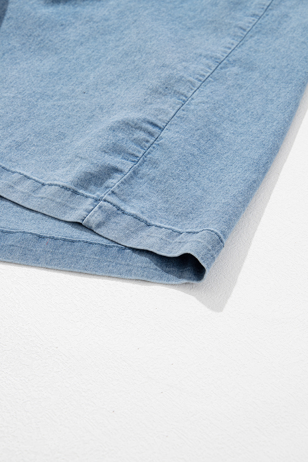 Frilled Short Sleeve Button Up Loose Denim Shirt Dress