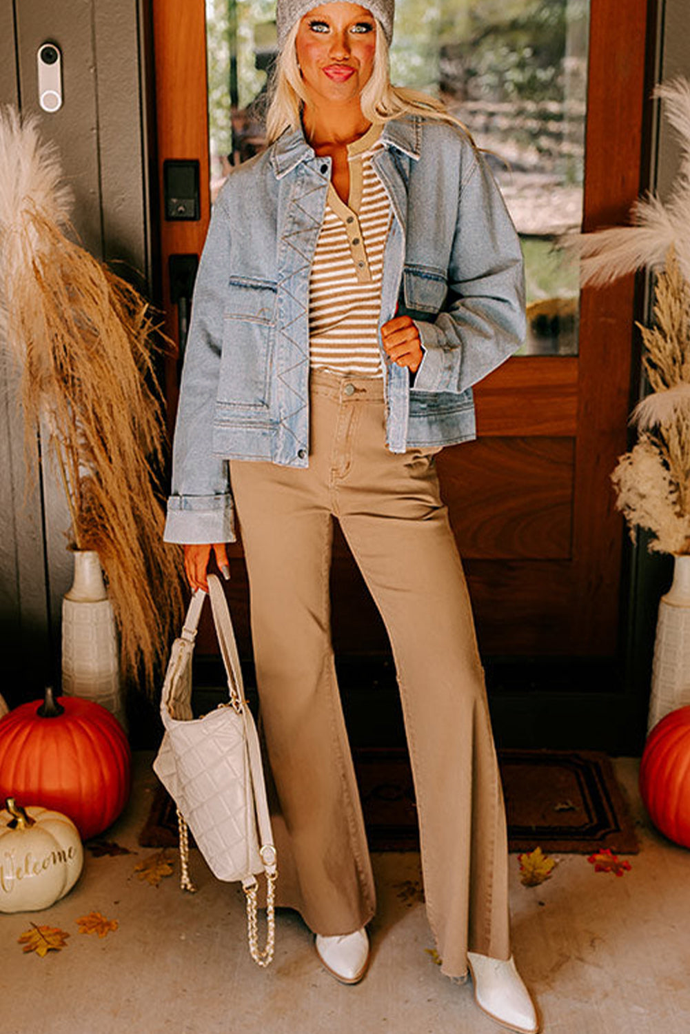Street Style Zip Up Washed Denim Jacket
