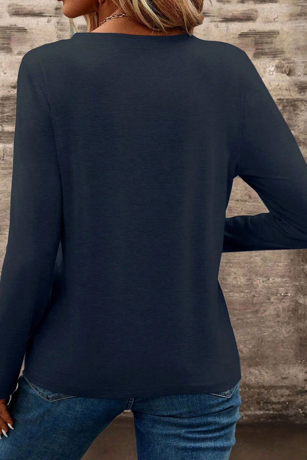 Notch V Neck Pocket Patched Long Sleeve T Shirt