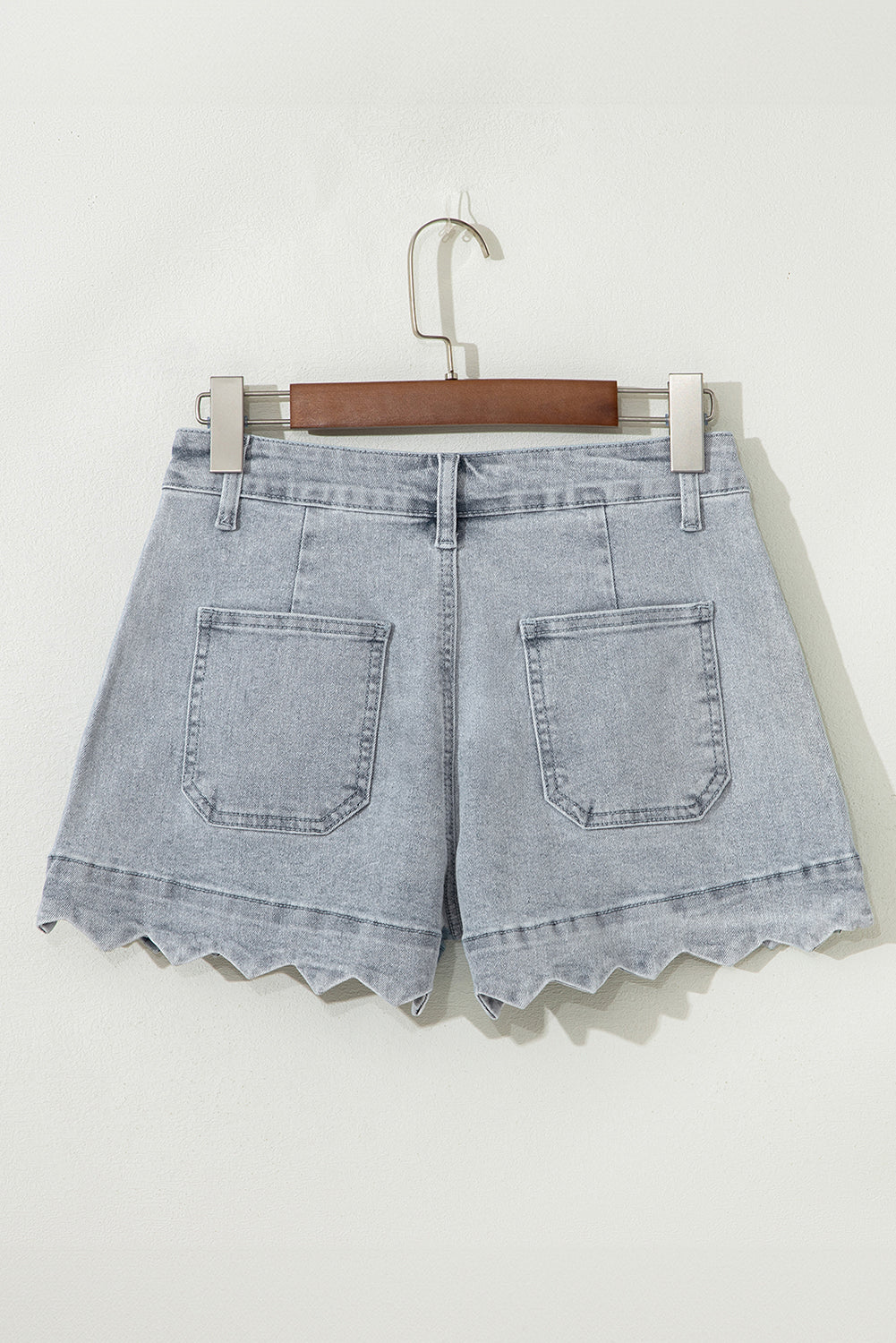 Scalloped Hemline Acid Wash High Waist Denim Shorts