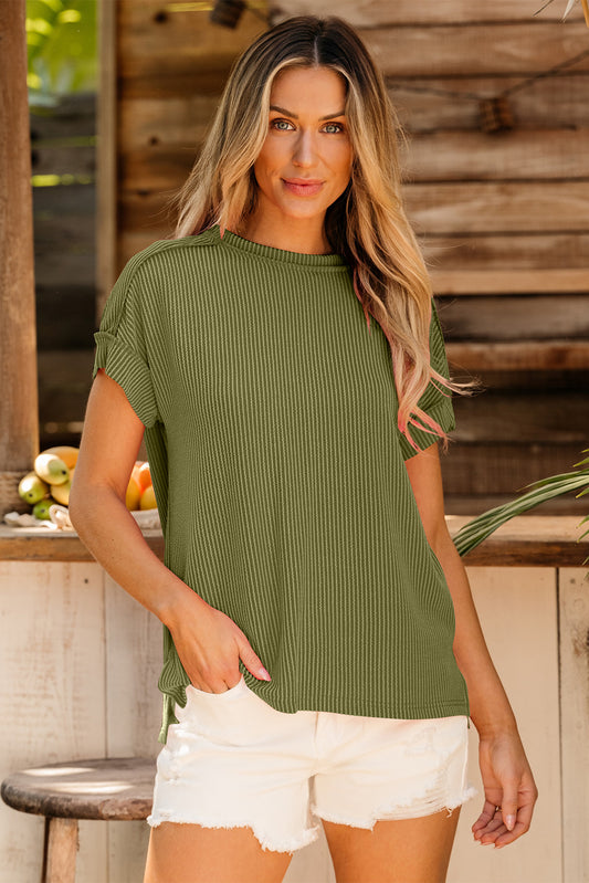 Textured Knit Exposed Stitching T-shirt